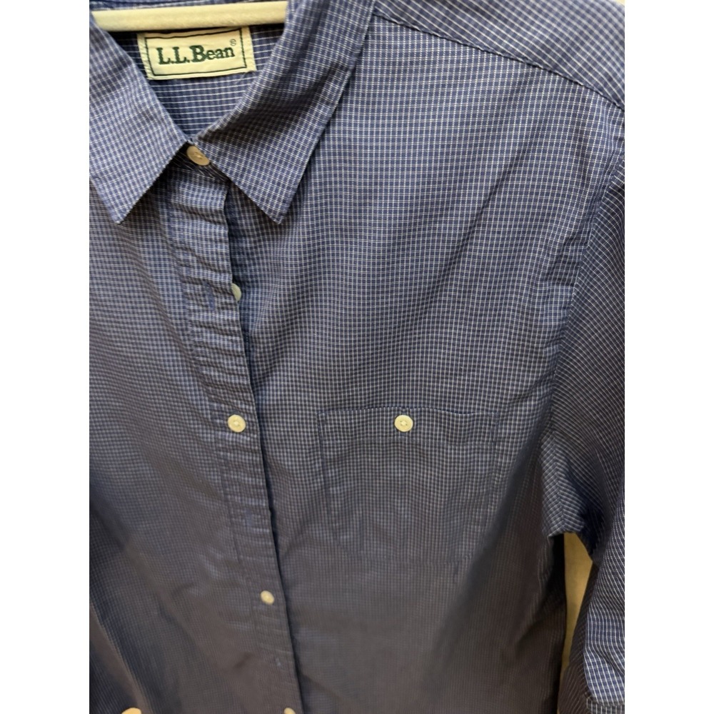 Vintage LL Bean Womens 12 Blue Checked Button Down Shirt Cotton Blend Cottage - Picture 5 of 8